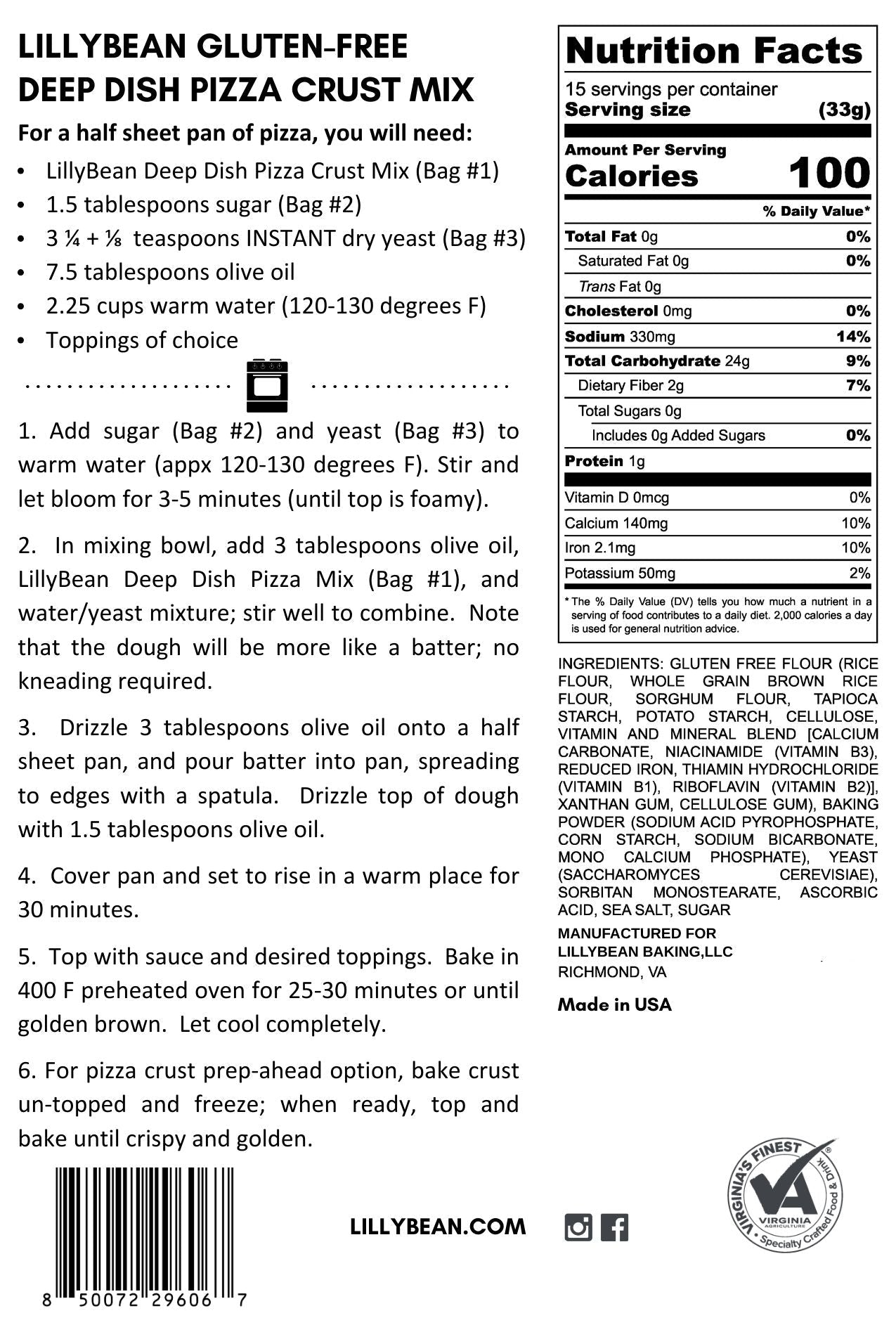 LillyBean Deep Dish Pizza Crust Mix - Gluten-free & Vegan - LillyBean Baking