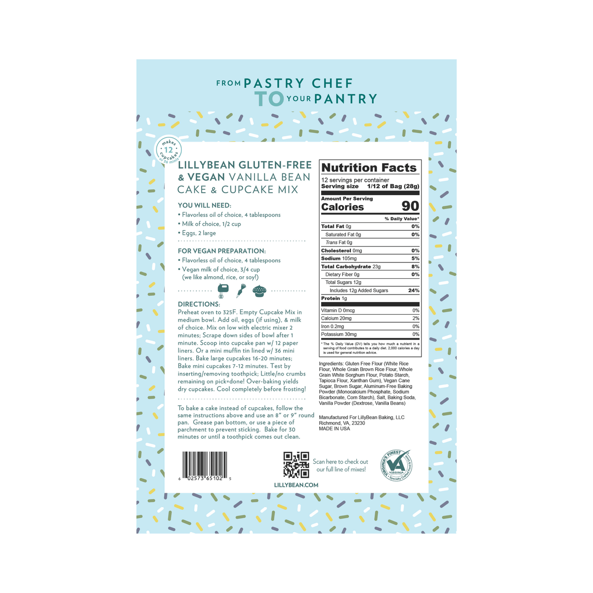 LillyBean Gluten-Free Vanilla Bean Cake & Cupcake Mix - Vegan & Top-9 Allergen-Free - LillyBean Baking