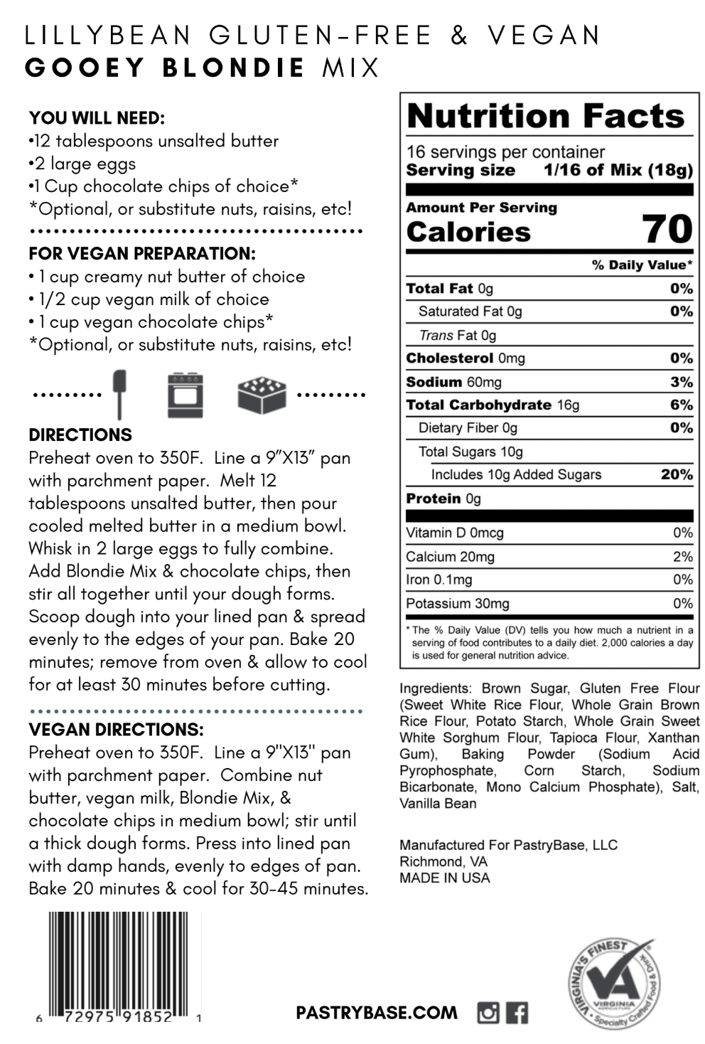 LillyBean Gooey Blondie Mix - Gluten-free & Vegan - LillyBean Baking
