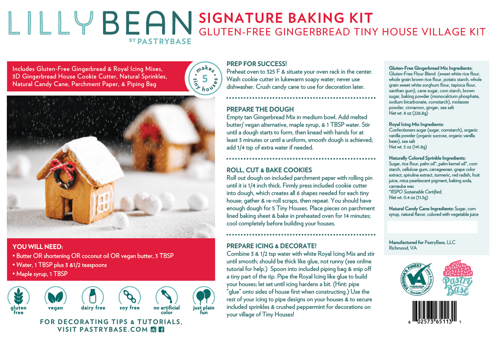 Gluten-Free Gingerbread Tiny House Village Baking Kit (Top-9 allergen-free & Vegan!) - LillyBean Baking