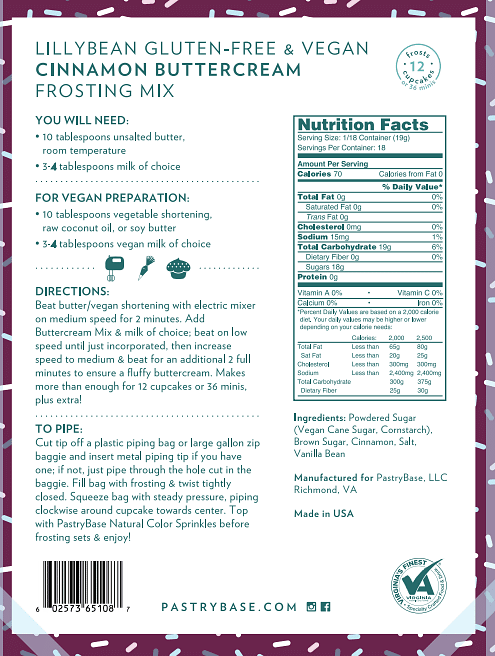 LillyBean Cinnamon Buttercream Frosting Mix - Gluten-free & Vegan - LillyBean Baking