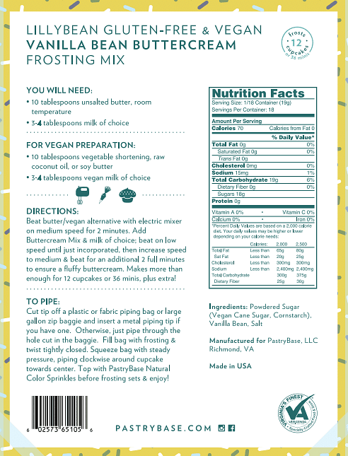LillyBean Vanilla Bean Buttercream Frosting Mix - Gluten-free & Vegan - LillyBean Baking