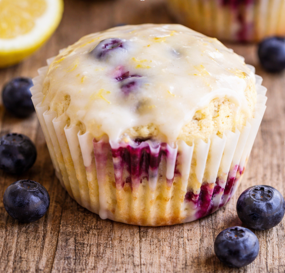 Lemon Blueberry Muffins with Lemon Glaze! - LillyBean Baking
