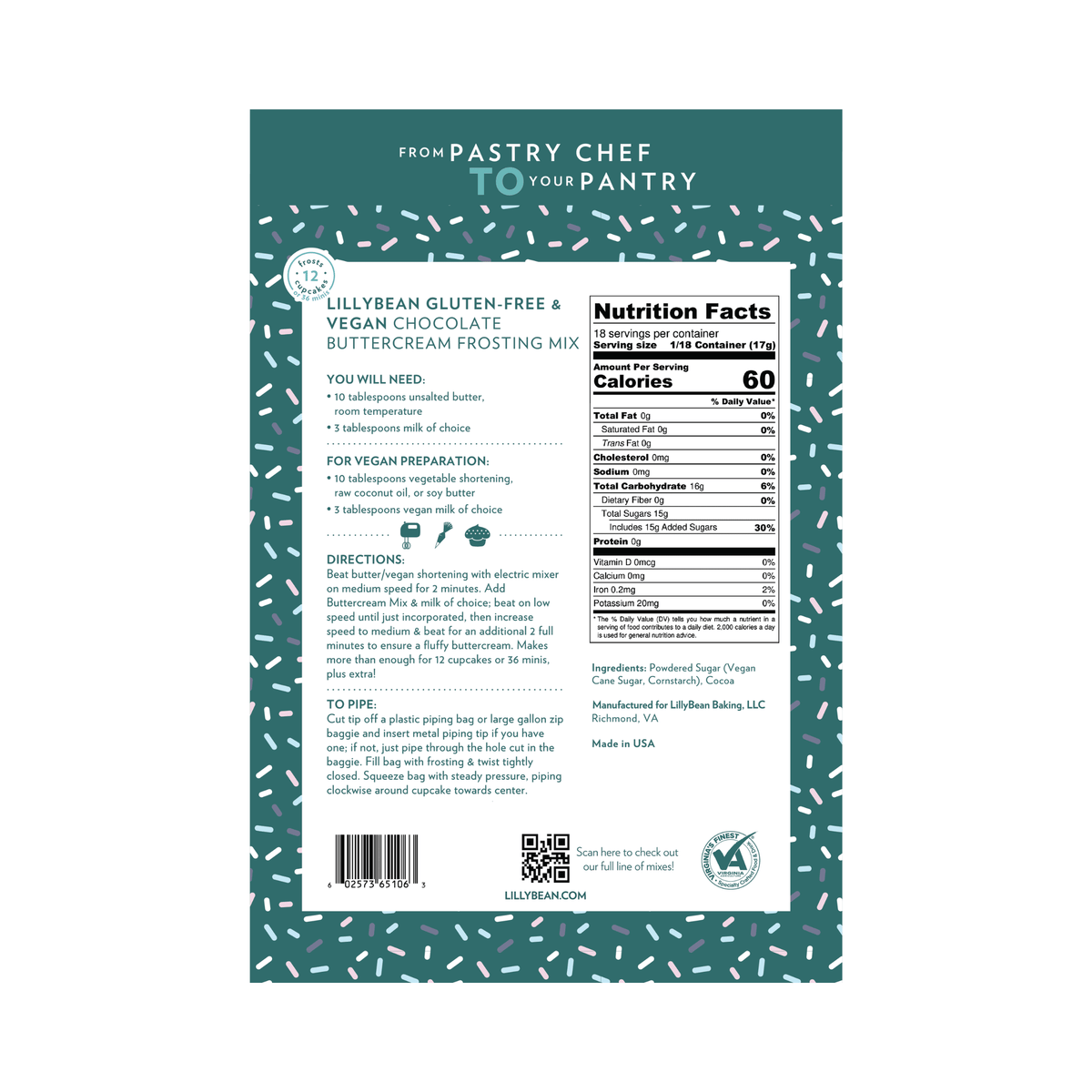 LillyBean Chocolate Buttercream Frosting Mix - Gluten-free & Vegan - LillyBean Baking
