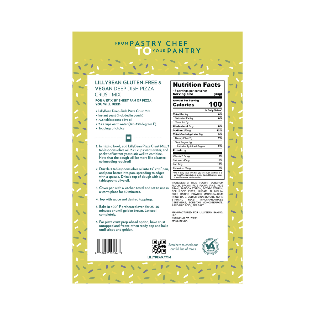 LillyBean Deep Dish Pizza Crust Mix - Gluten-free & Vegan - LillyBean Baking