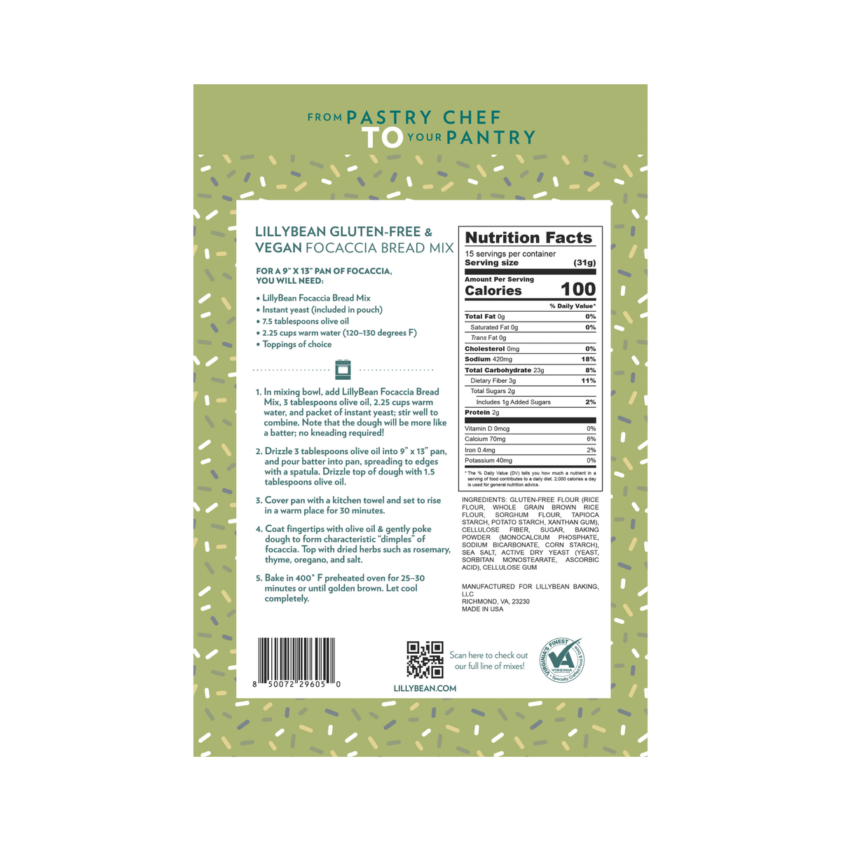 LillyBean Focaccia Bread Mix - Gluten-free & Vegan - LillyBean Baking