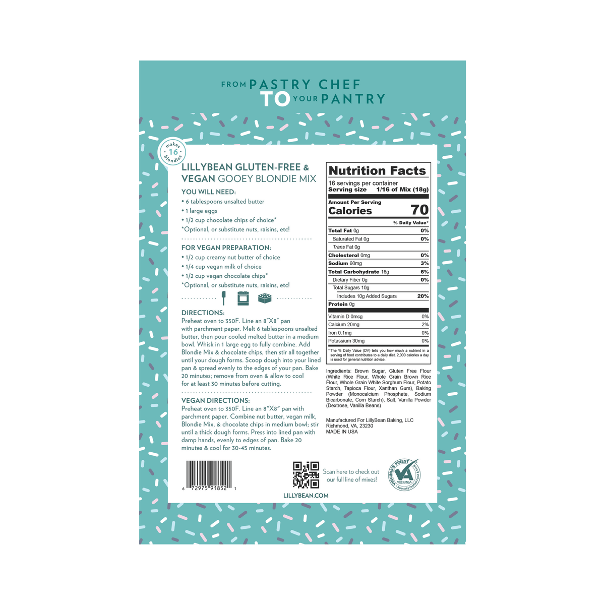 LillyBean Gooey Blondie Mix - Gluten-free & Vegan - LillyBean Baking