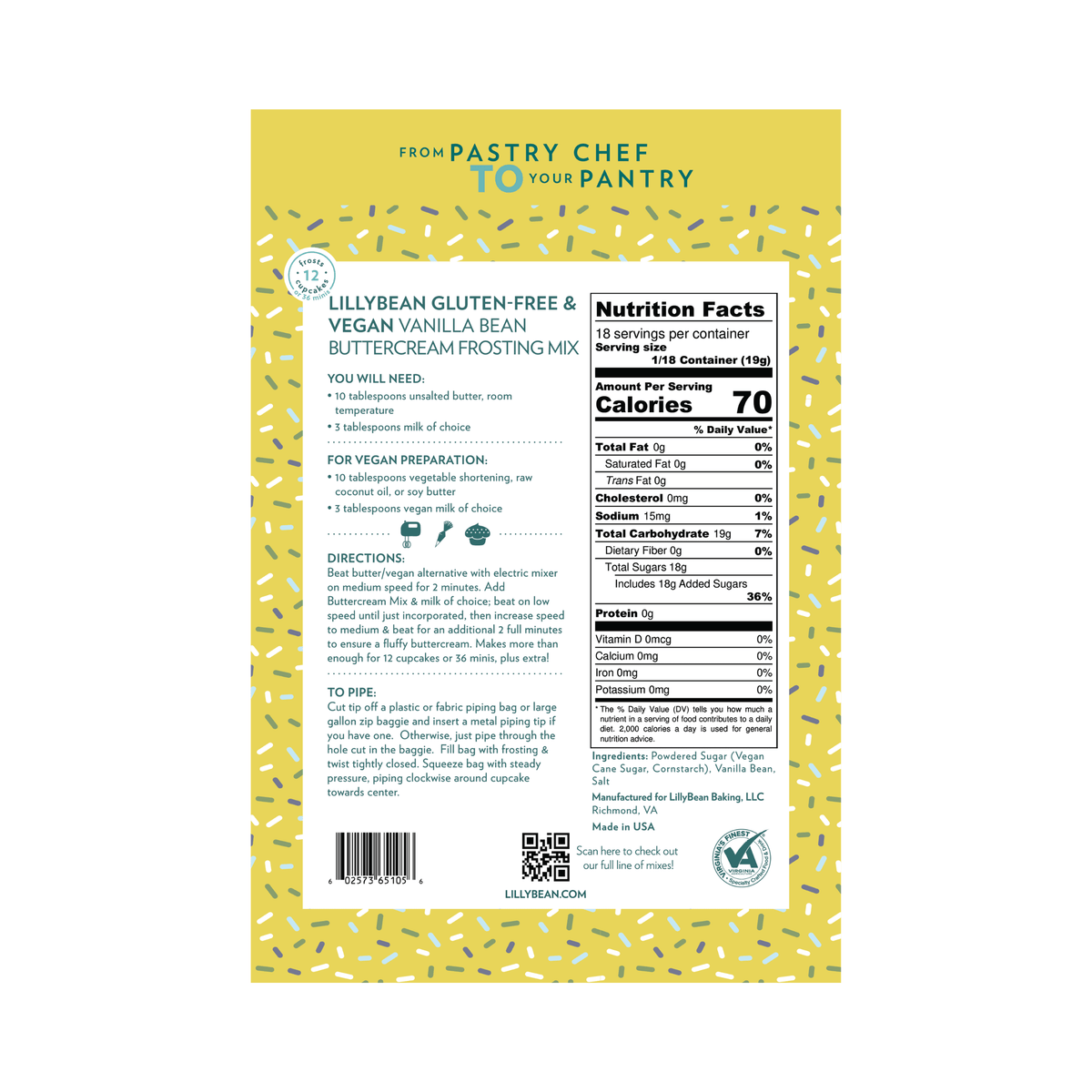 LillyBean Vanilla Bean Buttercream Frosting Mix - Gluten-free & Vegan - LillyBean Baking