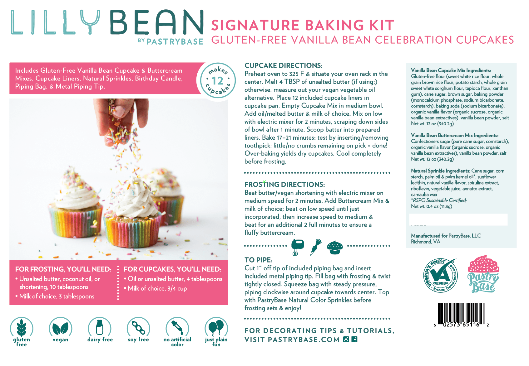 LillyBean Birthday Cupcake Baking & Decorating Kit / Gift Box - Gluten-free & Vegan - LillyBean Baking